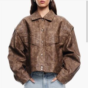 Lioness Hailey Brown Faux Leather Bomber Jacket